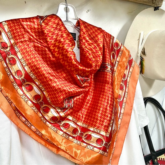 Equestrian houndstooth vibe boho satin scarf/wrap w country southwestern feel - Picture 7 of 15